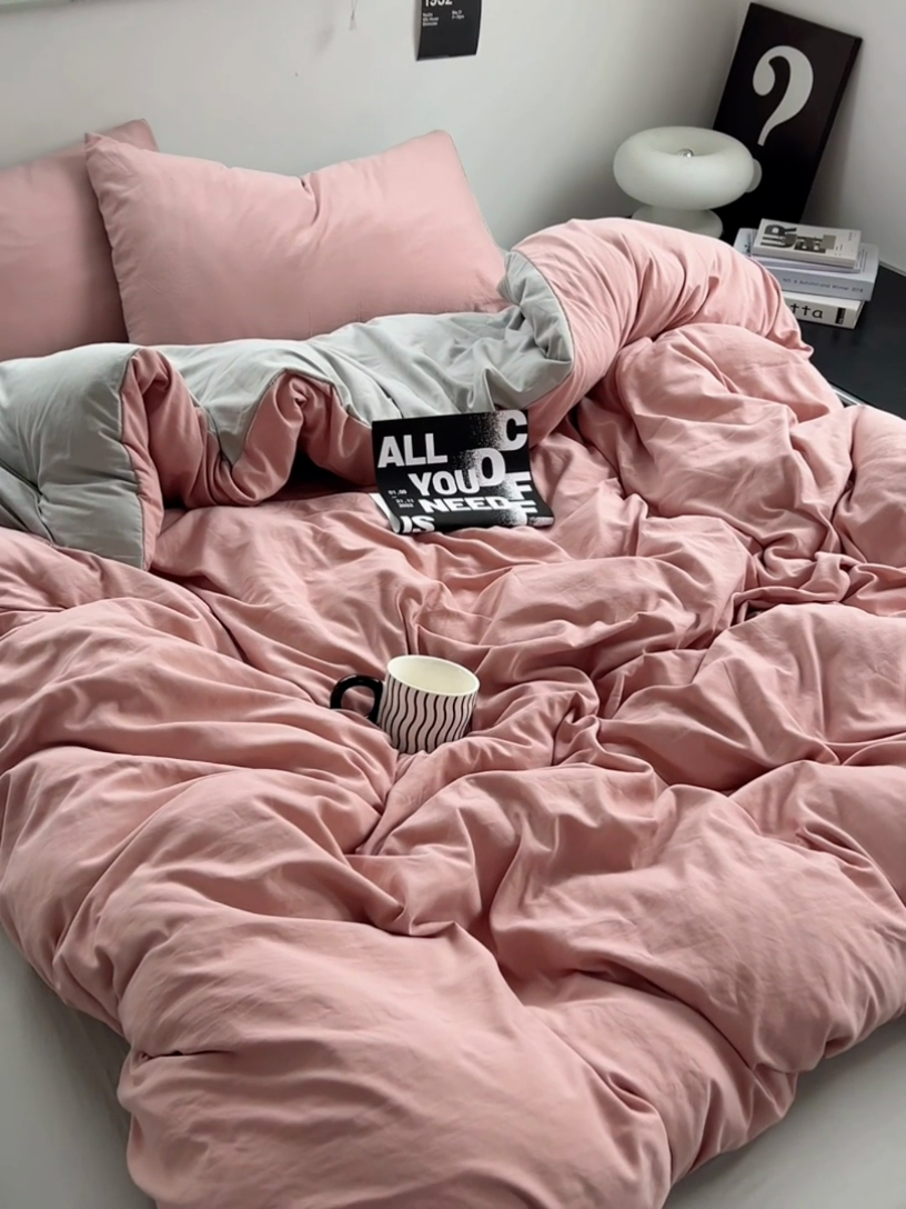 91家纺网 家纺一手货源 找家纺 思诺羽床笠 2025新款水洗棉四件套 柔雾粉灰