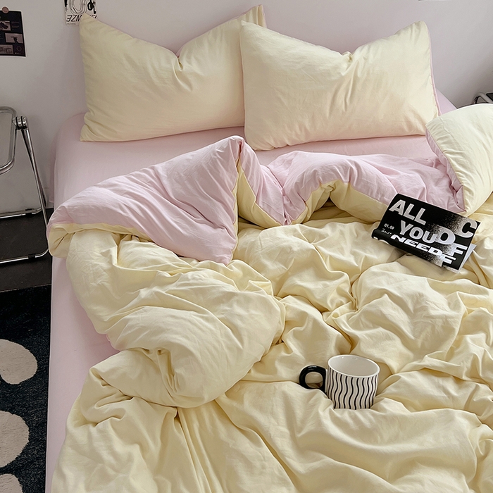 91家纺网 家纺一手货源 找家纺 思诺羽床笠 2025新款水洗棉四件套 薰衣草淡黄