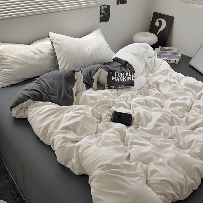 91家纺网 家纺一手货源 找家纺 思诺羽床笠 2025新款水洗棉四件套 奶油椰子灰