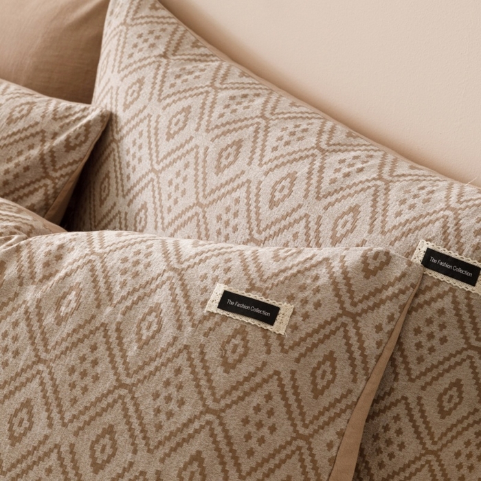 91家纺网 家纺一手货源 找家纺 艾莱家纺 2025新款棉麻风色织提花水洗棉全棉纯棉四件套-梦享 梦享-稻香咖