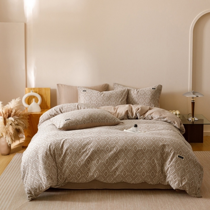 91家纺网 家纺一手货源 找家纺 （总）艾莱家纺 2025新款棉麻风色织提花水洗棉全棉纯棉四件套-梦享