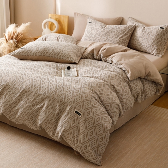 91家纺网 家纺一手货源 找家纺 （总）艾莱家纺 2025新款棉麻风色织提花水洗棉全棉纯棉四件套-梦享