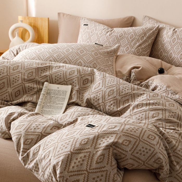 91家纺网 家纺一手货源 找家纺 （总）艾莱家纺 2025新款棉麻风色织提花水洗棉全棉纯棉四件套-梦享