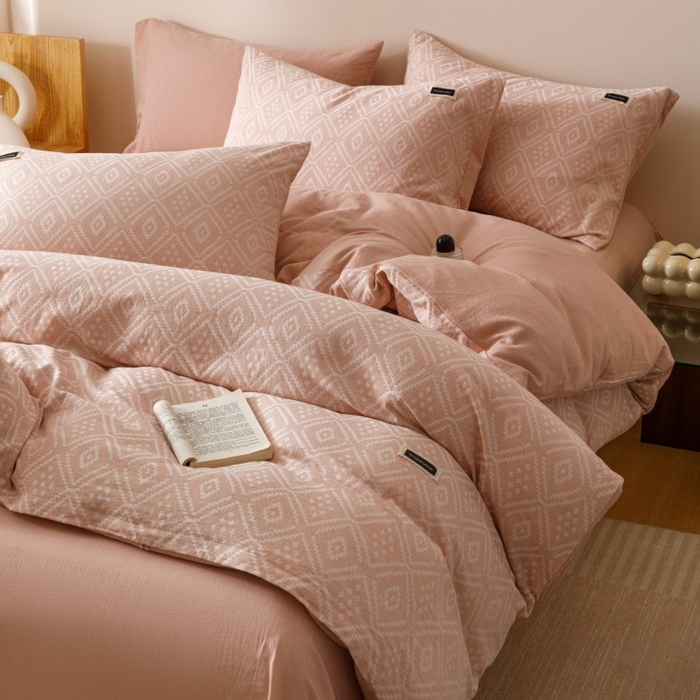 91家纺网 家纺一手货源 找家纺 （总）艾莱家纺 2025新款棉麻风色织提花水洗棉全棉纯棉四件套-梦享