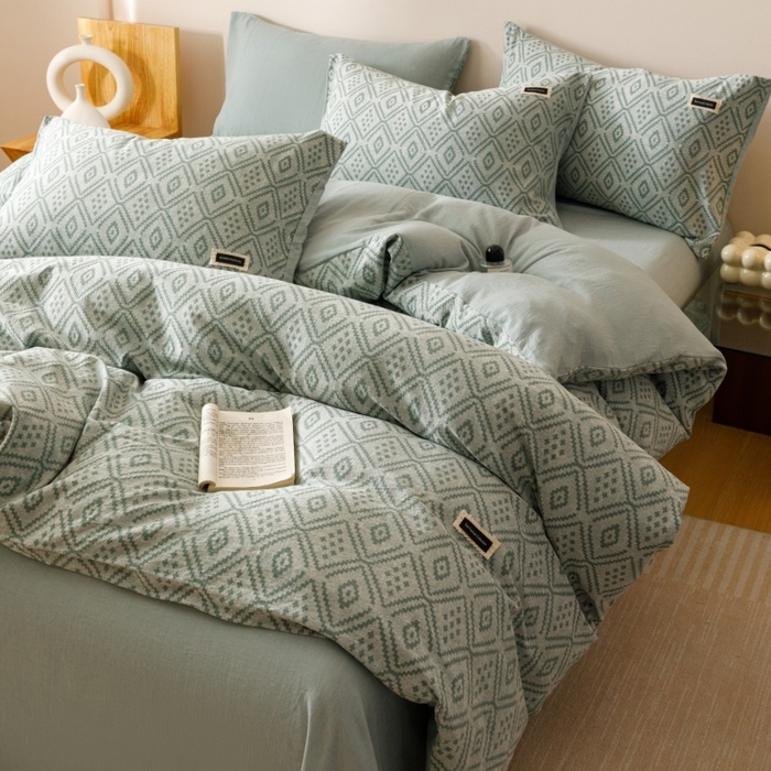 91家纺网 家纺一手货源 找家纺 （总）艾莱家纺 2025新款棉麻风色织提花水洗棉全棉纯棉四件套-梦享