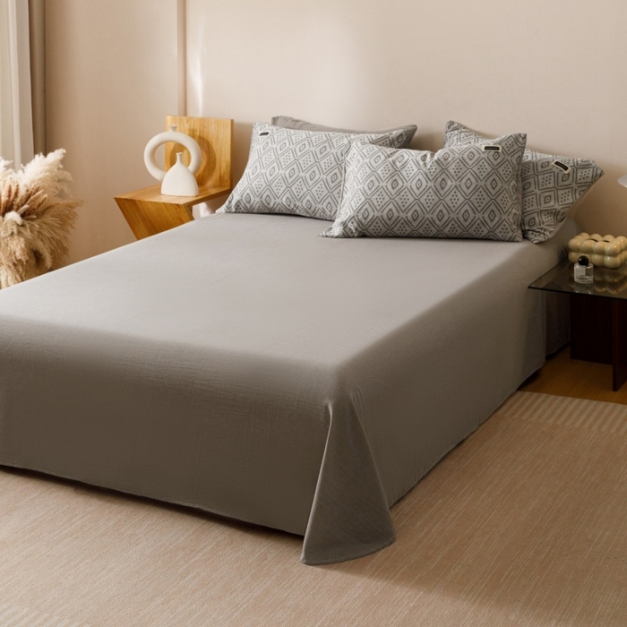 91家纺网 家纺一手货源 找家纺 艾莱家纺 2025新款棉麻风色织提花水洗棉全棉纯棉四件套-梦享 梦享-北欧灰