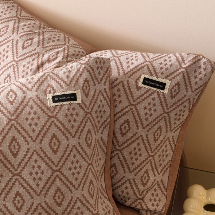 91家纺网 家纺一手货源 找家纺 艾莱家纺 2025新款棉麻风色织提花水洗棉全棉纯棉四件套-梦享 梦享-红咖色