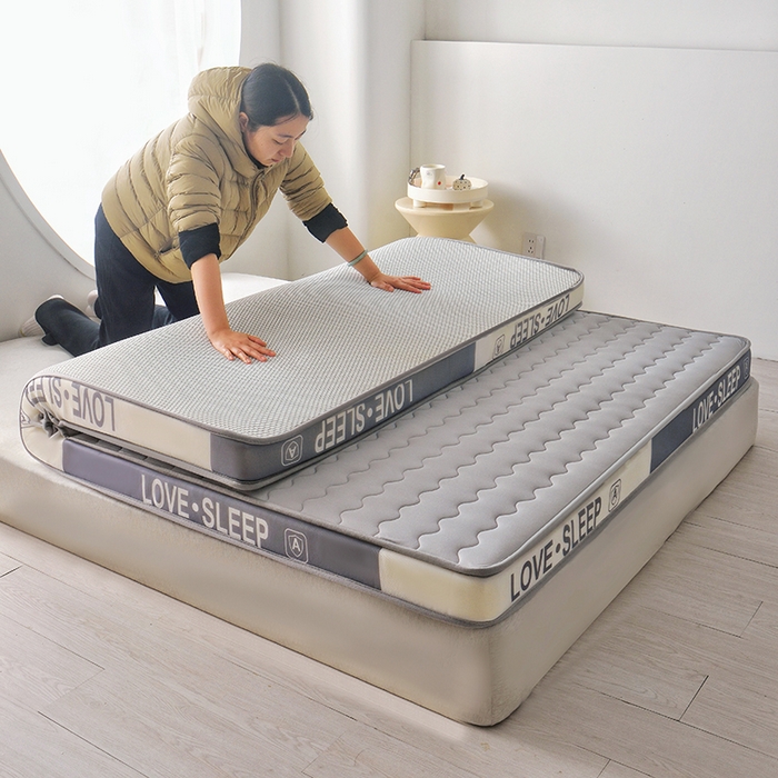 91家纺网 家纺一手货源 找家纺 苏赫床垫 2025新款牛奶丝乳胶床垫立体款床垫 灰色波纹