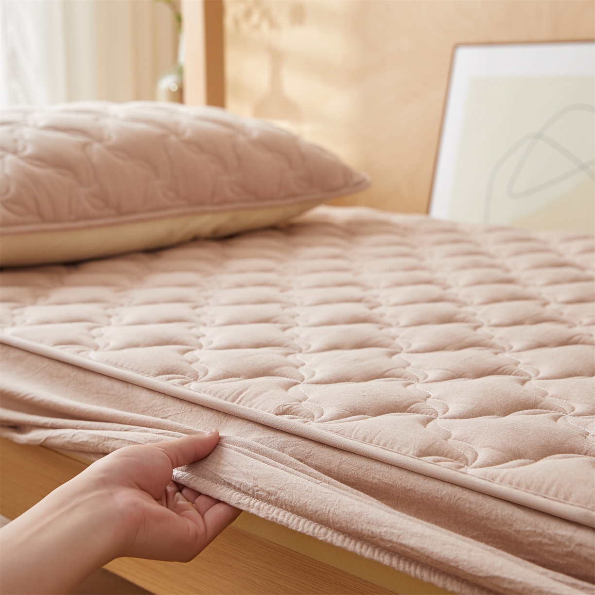 91家纺网 家纺一手货源 找家纺 多谷家纺 2025新款学生全棉纯棉色织水洗棉大豆床笠单床笠 卡其