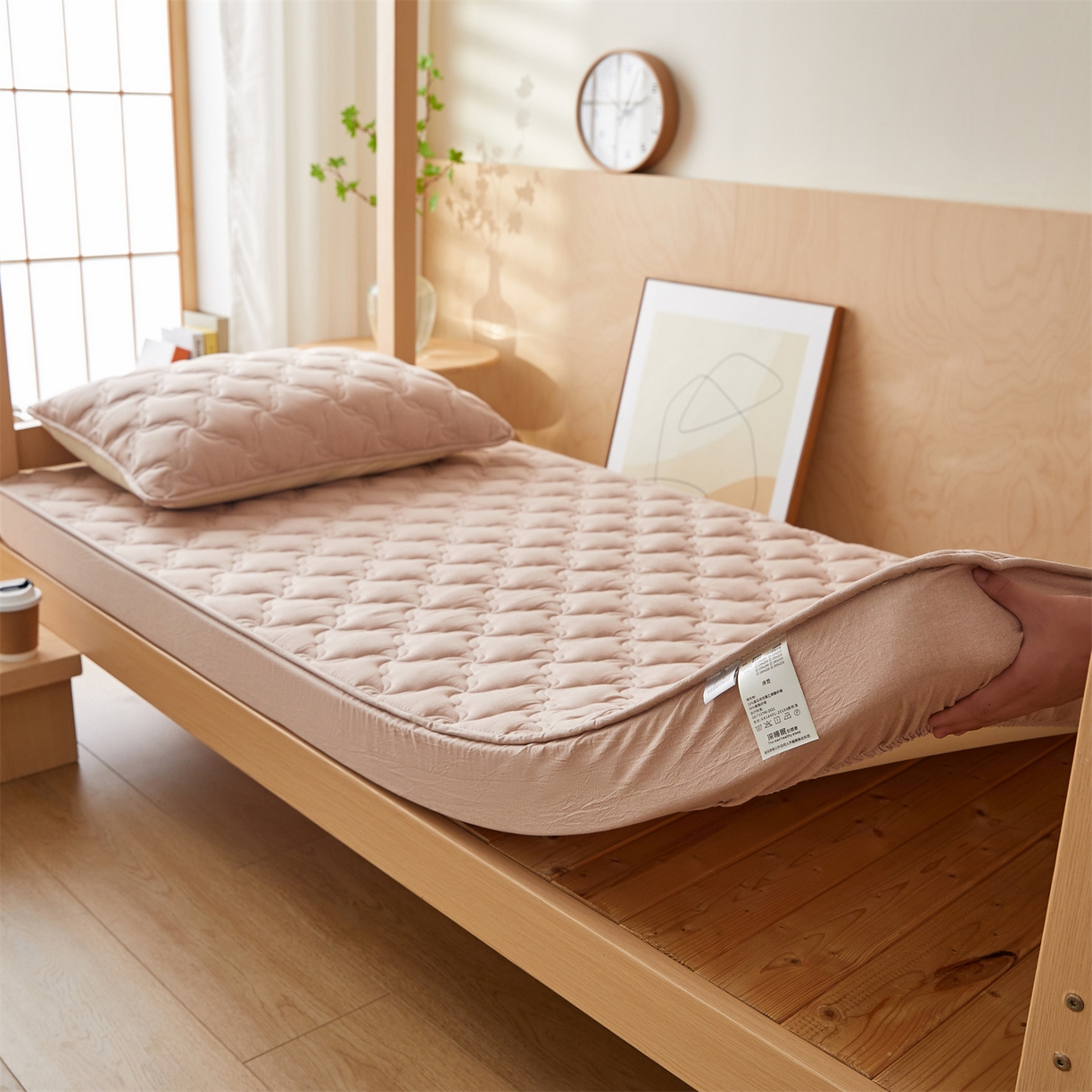 91家纺网 家纺一手货源 找家纺 多谷家纺 2025新款学生全棉纯棉色织水洗棉大豆床笠单床笠 卡其