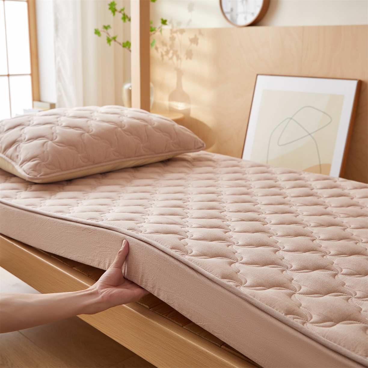 91家纺网 家纺一手货源 找家纺 多谷家纺 2025新款学生全棉纯棉色织水洗棉大豆床笠单床笠 卡其