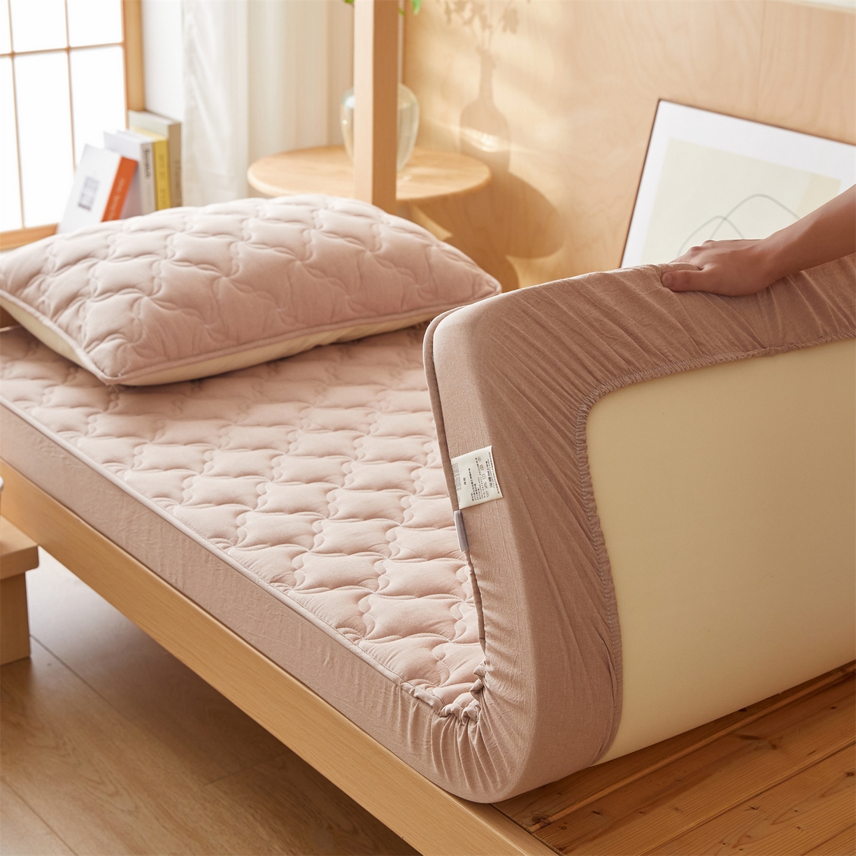 91家纺网 家纺一手货源 找家纺 多谷家纺 2025新款学生全棉纯棉色织水洗棉大豆床笠单床笠 卡其