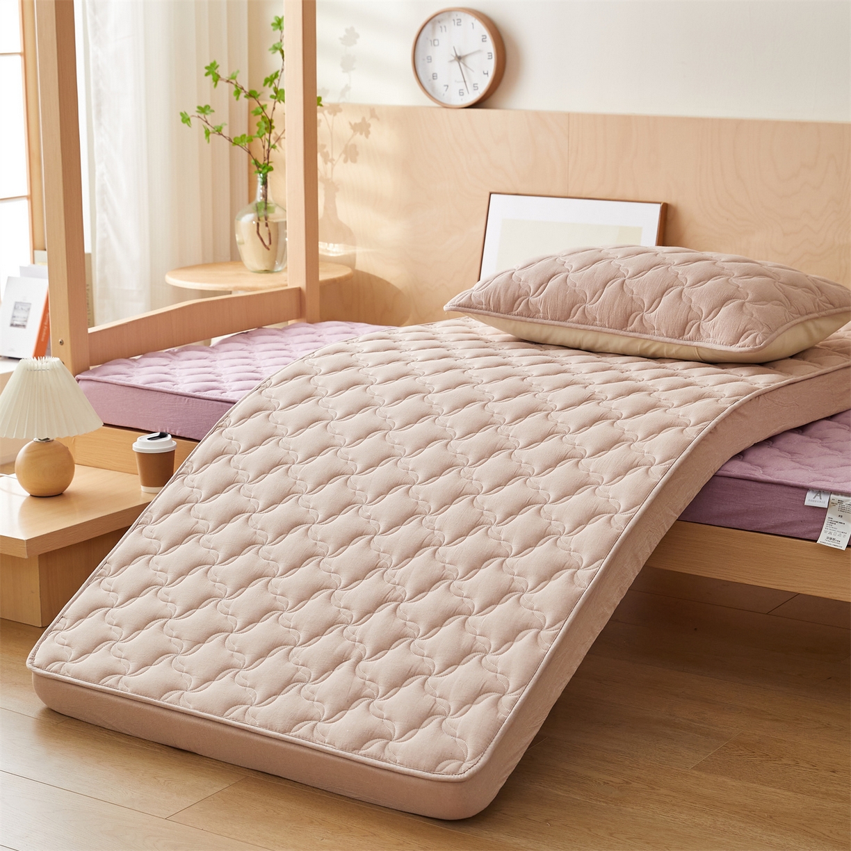 91家纺网 家纺一手货源 找家纺 多谷家纺 2025新款学生全棉纯棉色织水洗棉大豆床笠单床笠 卡其