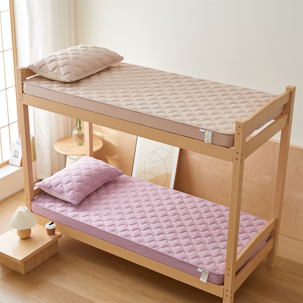 91家纺网 家纺一手货源 找家纺 多谷家纺 2025新款学生全棉纯棉色织水洗棉大豆床笠单床笠 浅紫色