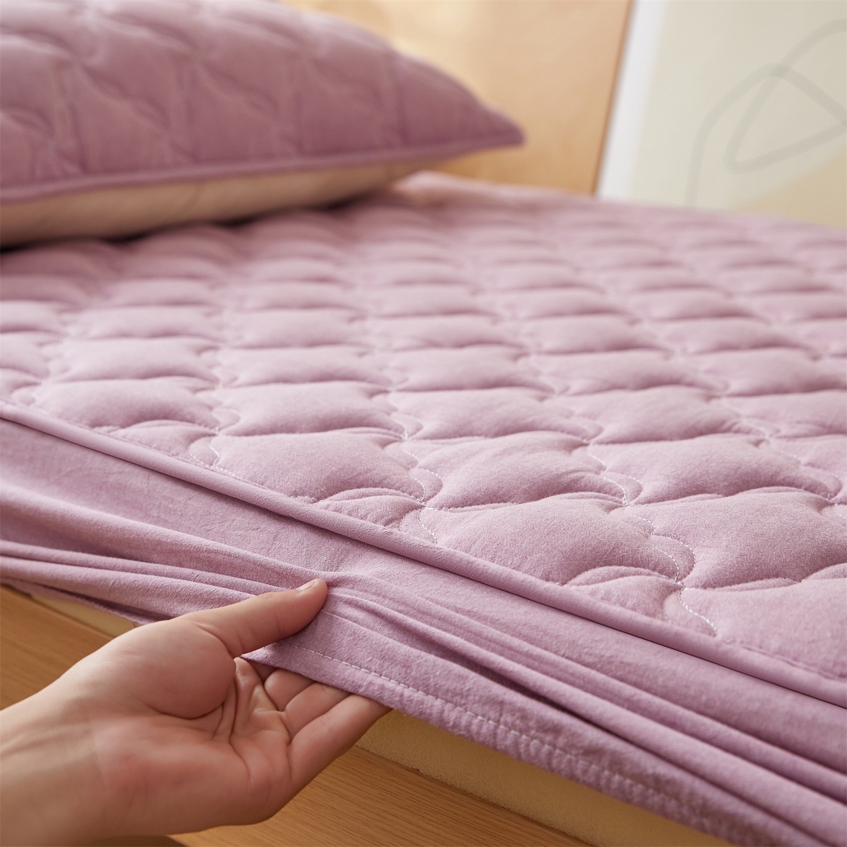 91家纺网 家纺一手货源 找家纺 多谷家纺 2025新款学生全棉纯棉色织水洗棉大豆床笠单床笠 浅紫色