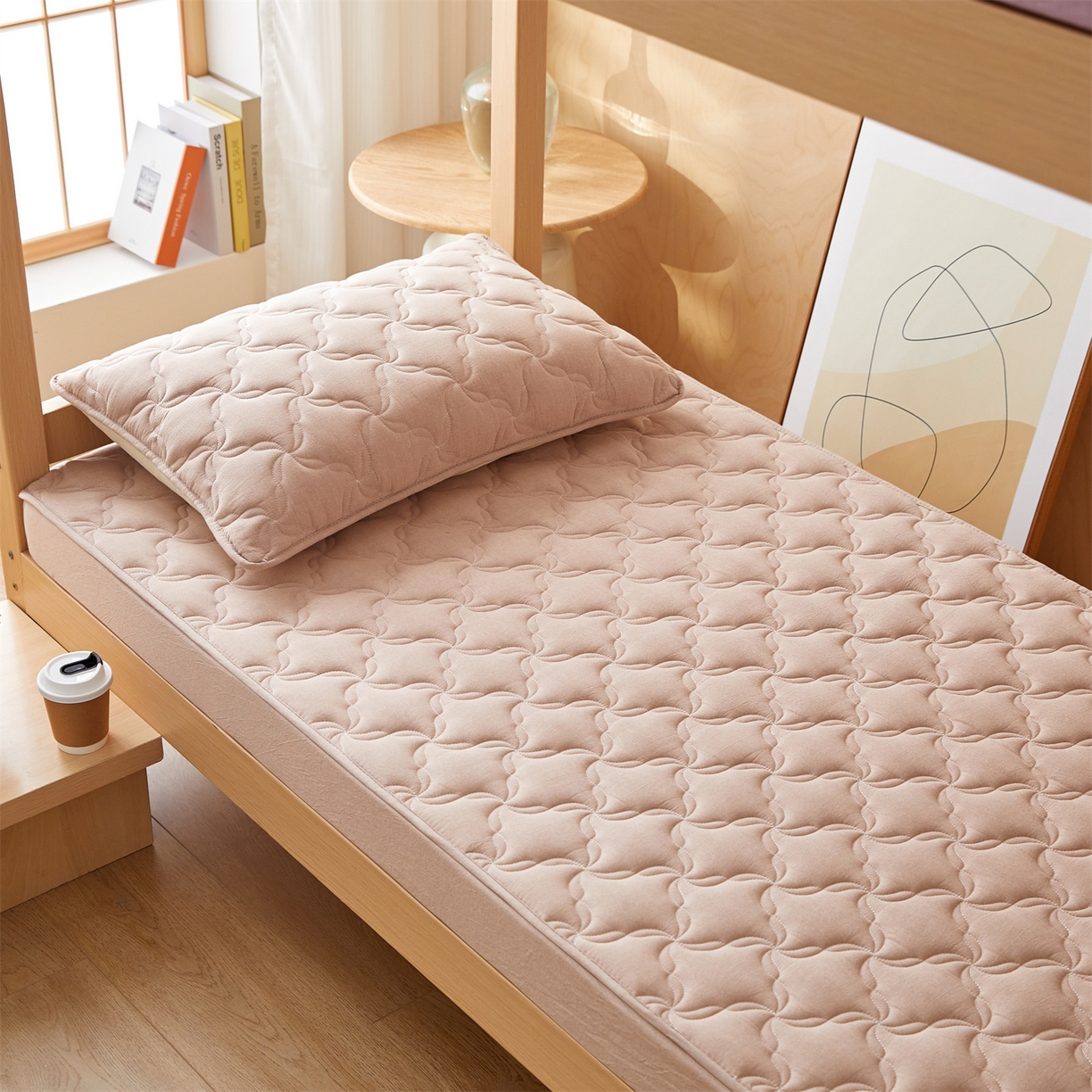 91家纺网 家纺一手货源 找家纺 多谷家纺 2025新款学生全棉纯棉色织水洗棉大豆床笠单床笠 卡其