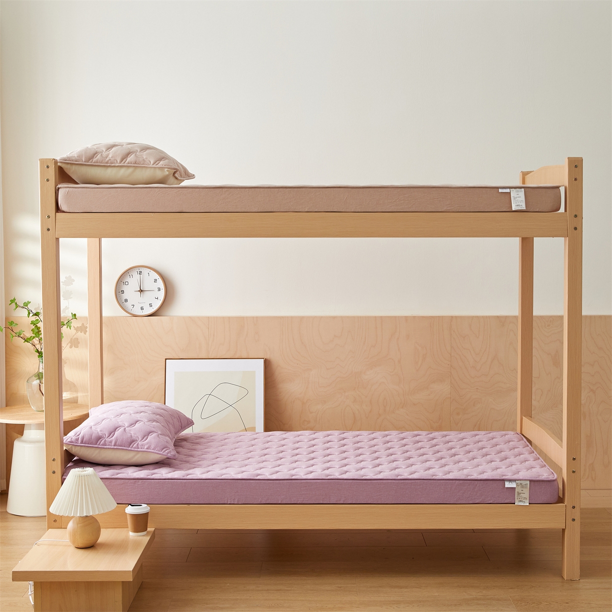 91家纺网 家纺一手货源 找家纺 多谷家纺 2025新款学生全棉纯棉色织水洗棉大豆床笠单床笠 浅紫色