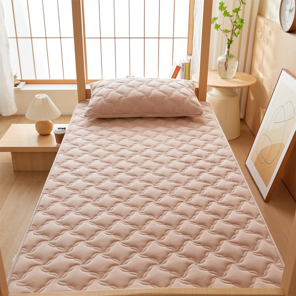 91家纺网 家纺一手货源 找家纺 多谷家纺 2025新款学生全棉纯棉色织水洗棉大豆床笠单床笠 卡其