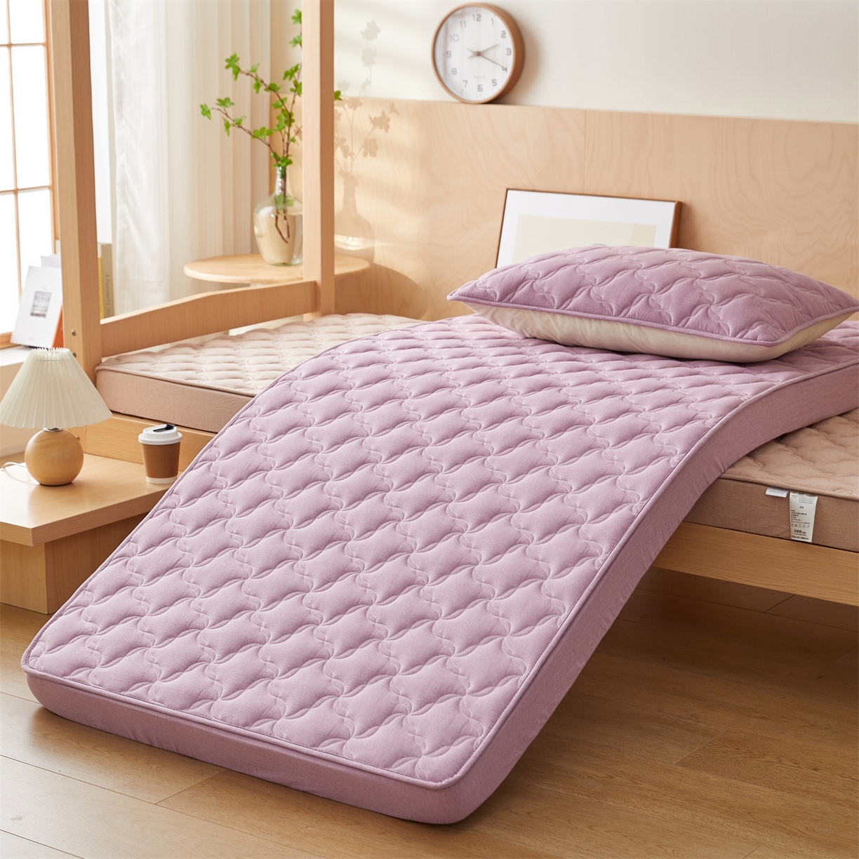 91家纺网 家纺一手货源 找家纺 多谷家纺 2025新款学生全棉纯棉色织水洗棉大豆床笠单床笠 浅紫色