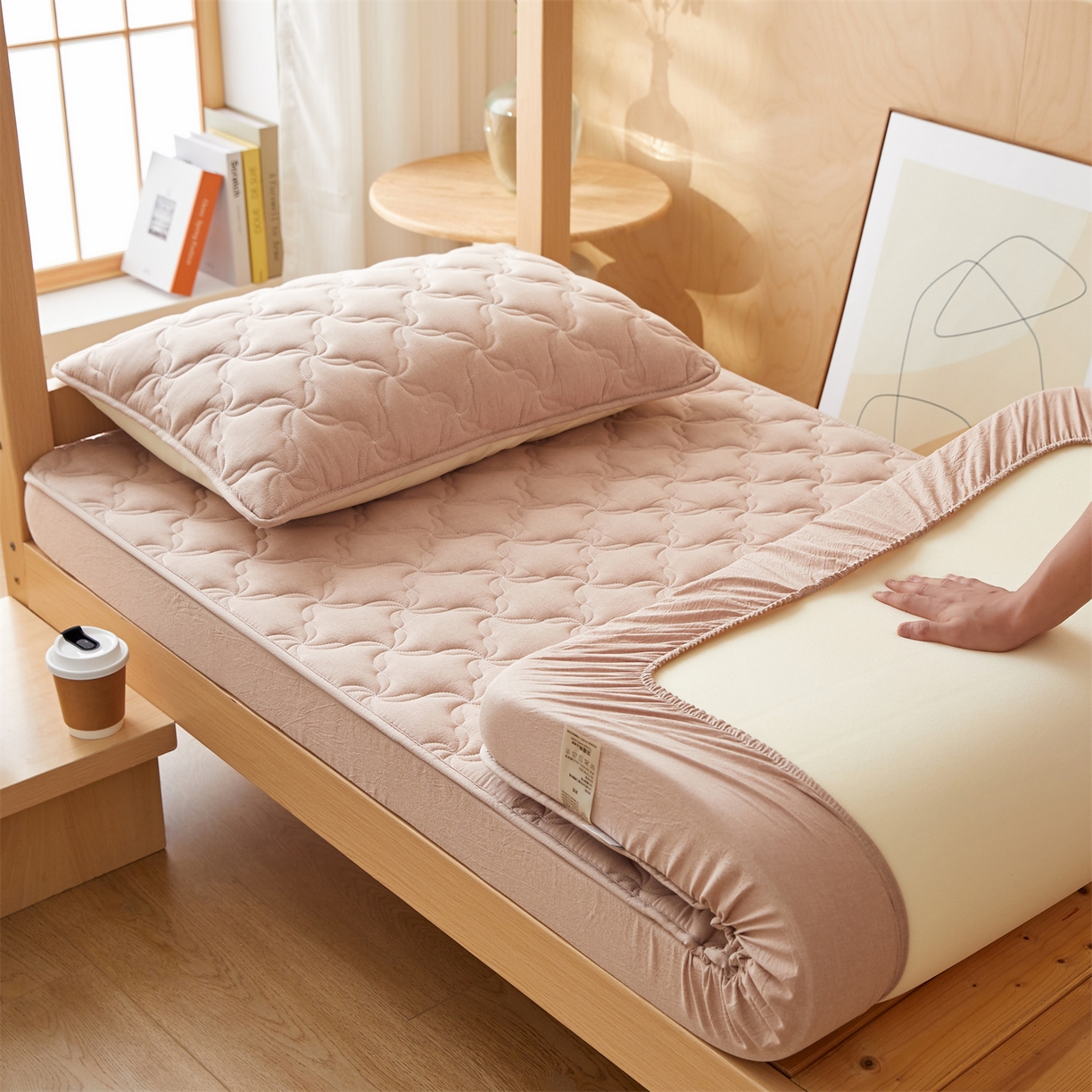 91家纺网 家纺一手货源 找家纺 多谷家纺 2025新款学生全棉纯棉色织水洗棉大豆床笠单床笠 卡其