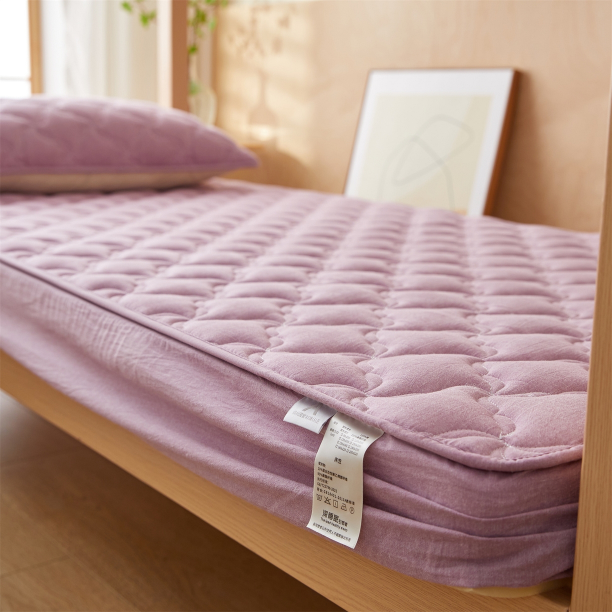 91家纺网 家纺一手货源 找家纺 多谷家纺 2025新款学生全棉纯棉色织水洗棉大豆床笠单床笠 浅紫色