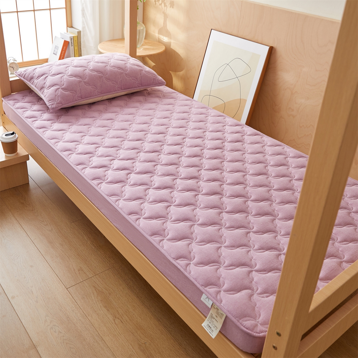 多谷家纺 2025新款学生全棉纯棉色织水洗棉大豆床笠单床笠 浅紫色