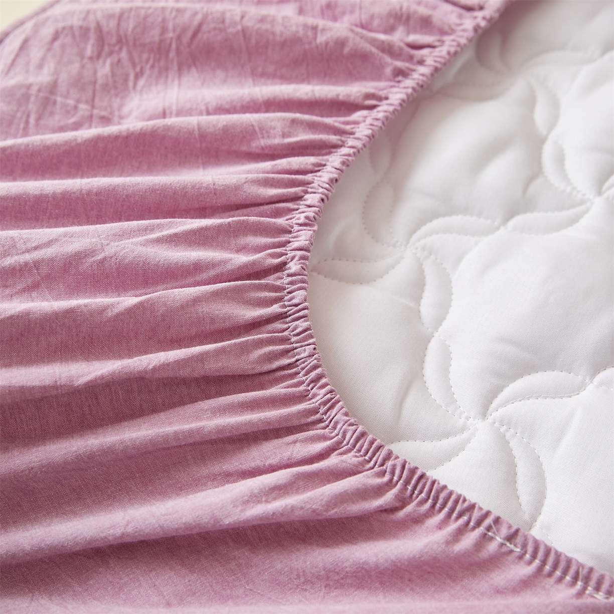 91家纺网 家纺一手货源 找家纺 多谷家纺 2025新款学生全棉纯棉色织水洗棉大豆床笠单床笠 浅紫色