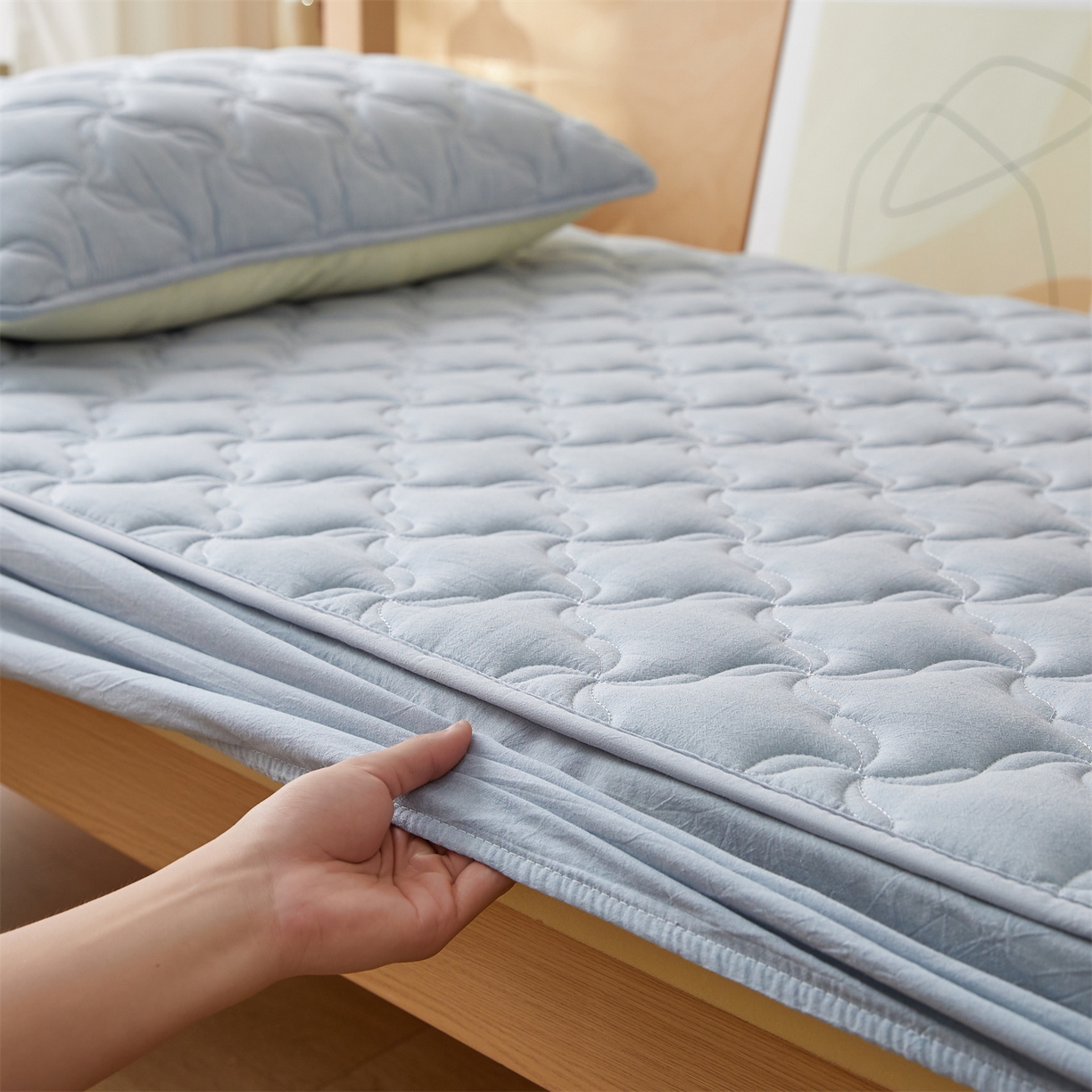 91家纺网 家纺一手货源 找家纺 多谷家纺 2025新款学生全棉纯棉色织水洗棉大豆床笠单床笠 雾霾蓝