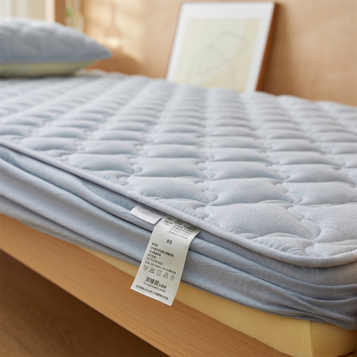 91家纺网 家纺一手货源 找家纺 多谷家纺 2025新款学生全棉纯棉色织水洗棉大豆床笠单床笠 雾霾蓝