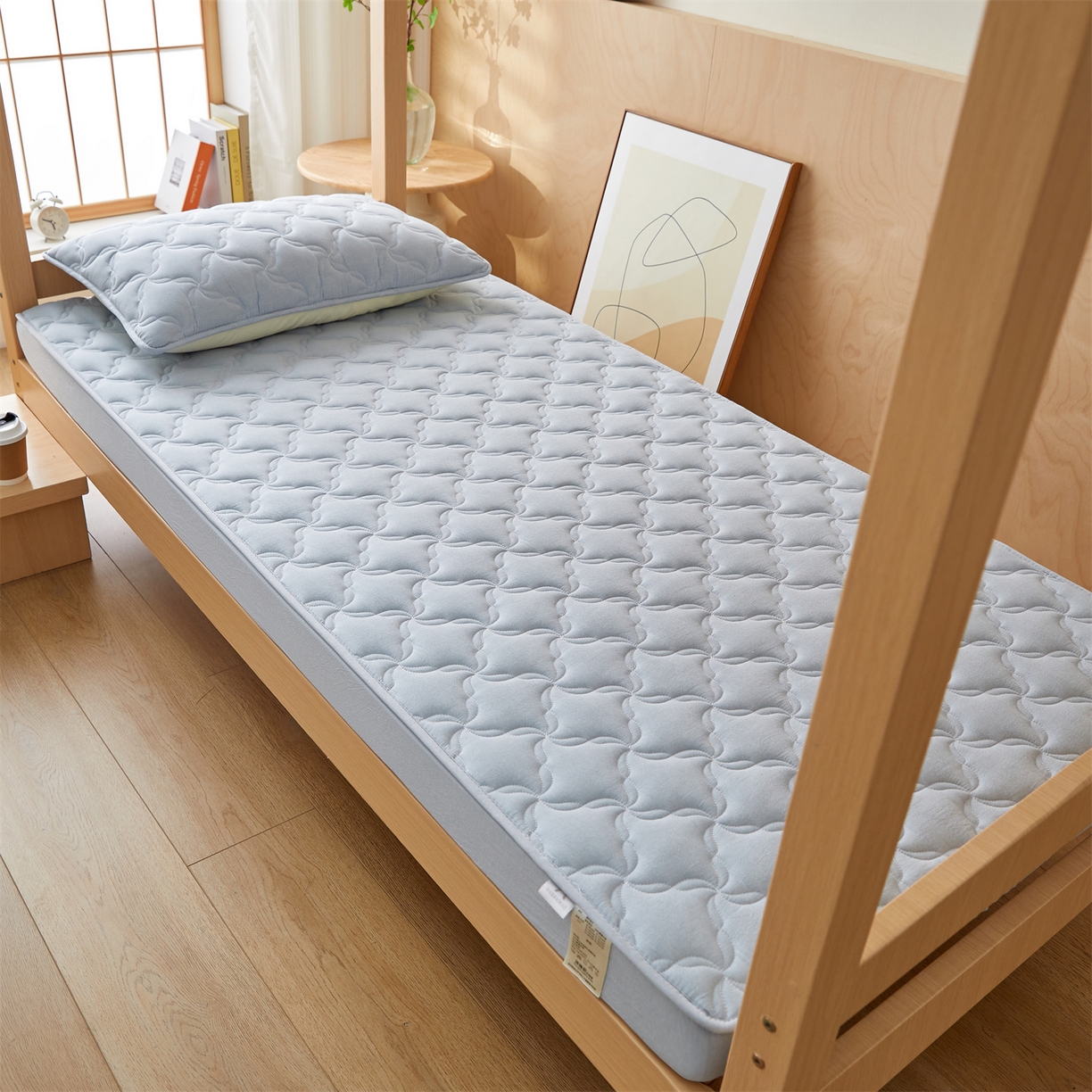 多谷家纺 2025新款学生全棉纯棉色织水洗棉大豆床笠单床笠 雾霾蓝