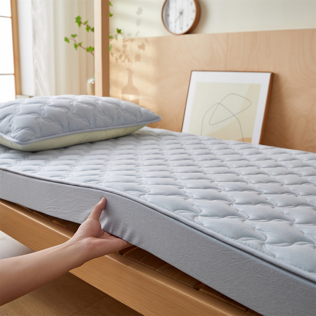 91家纺网 家纺一手货源 找家纺 多谷家纺 2025新款学生全棉纯棉色织水洗棉大豆床笠单床笠 雾霾蓝