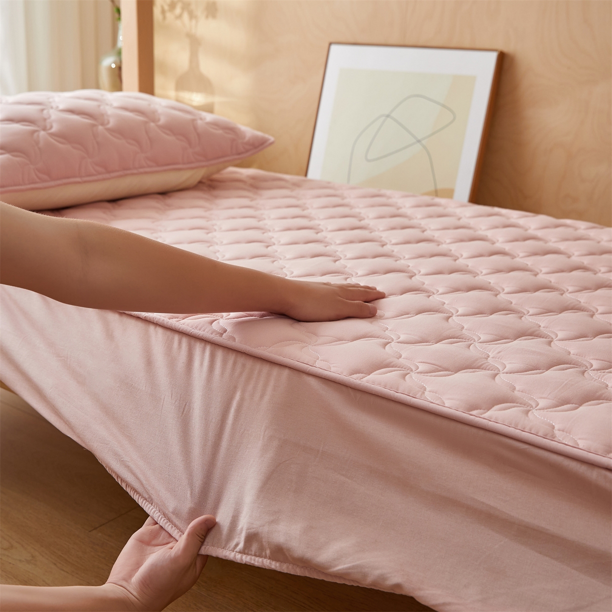 91家纺网 家纺一手货源 找家纺 多谷家纺 2025新款学生全棉纯棉色织水洗棉大豆床笠单床笠 藕粉