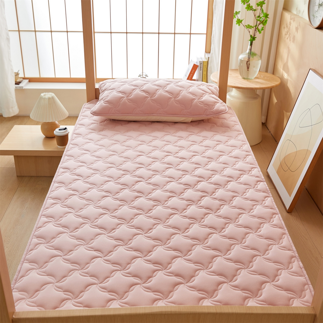 91家纺网 家纺一手货源 找家纺 多谷家纺 2025新款学生全棉纯棉色织水洗棉大豆床笠单床笠 藕粉