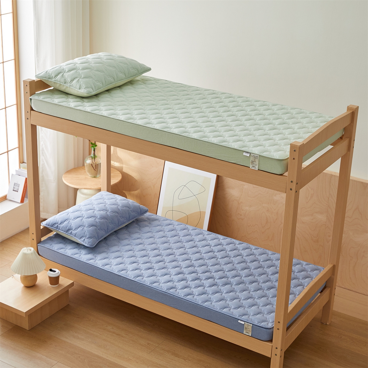 91家纺网 家纺一手货源 找家纺 多谷家纺 2025新款学生全棉纯棉色织水洗棉大豆床笠单床笠 浅牛仔蓝