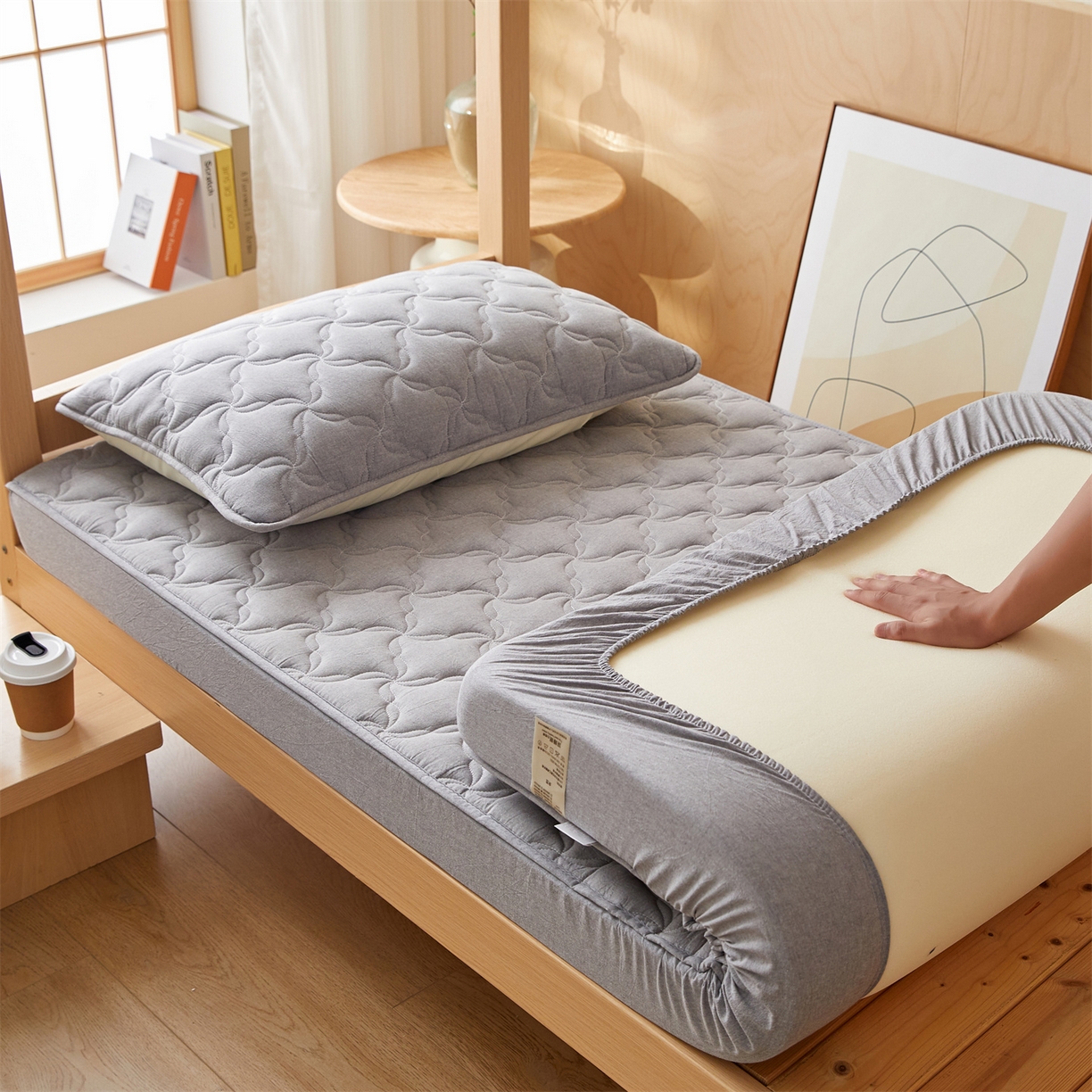 91家纺网 家纺一手货源 找家纺 多谷家纺 2025新款学生全棉纯棉色织水洗棉大豆床笠单床笠 安娜灰