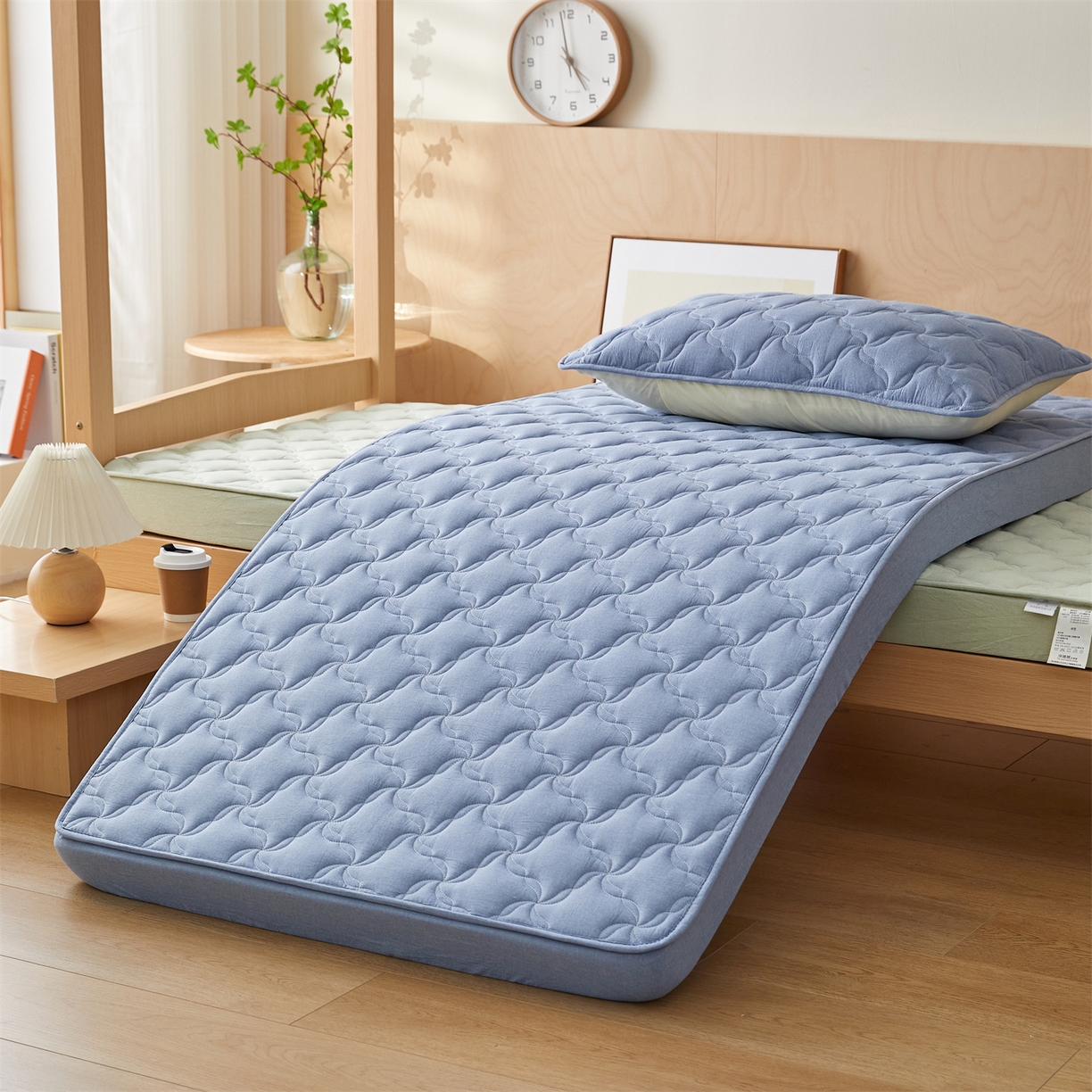 91家纺网 家纺一手货源 找家纺 多谷家纺 2025新款学生全棉纯棉色织水洗棉大豆床笠单床笠 浅牛仔蓝