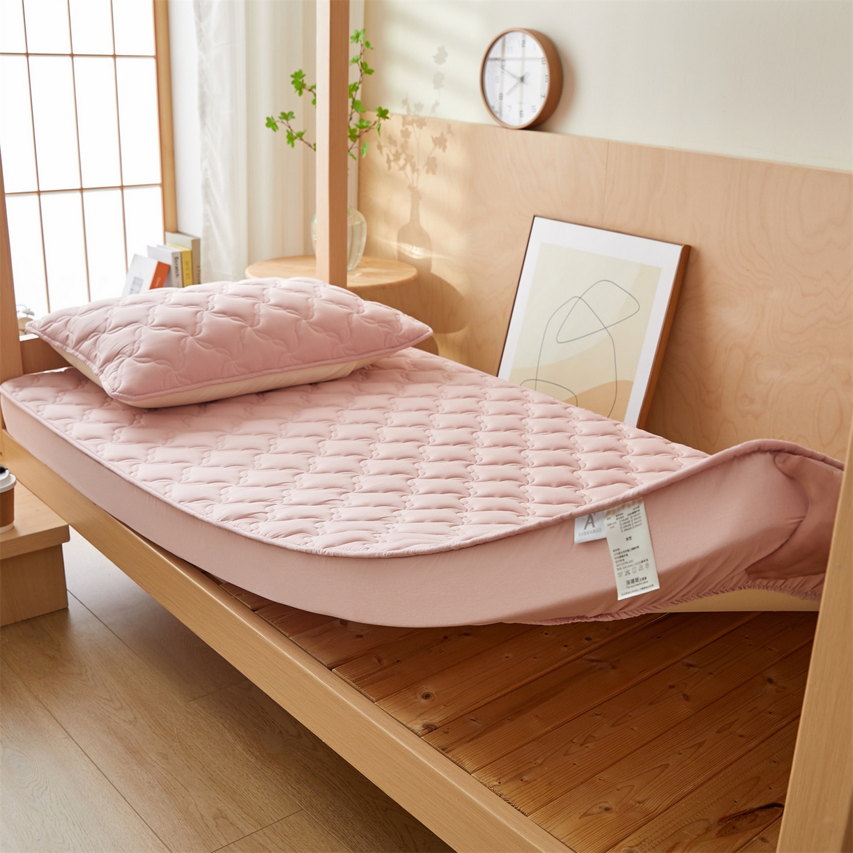 91家纺网 家纺一手货源 找家纺 多谷家纺 2025新款学生全棉纯棉色织水洗棉大豆床笠单床笠 藕粉