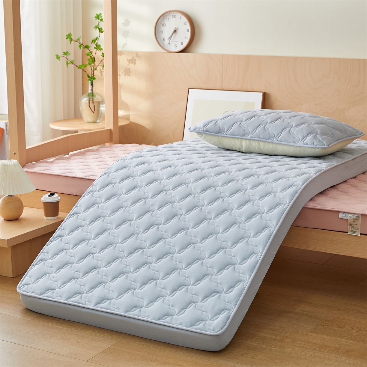 91家纺网 家纺一手货源 找家纺 多谷家纺 2025新款学生全棉纯棉色织水洗棉大豆床笠单床笠 雾霾蓝