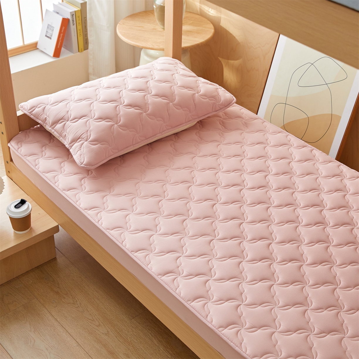 91家纺网 家纺一手货源 找家纺 多谷家纺 2025新款学生全棉纯棉色织水洗棉大豆床笠单床笠 藕粉