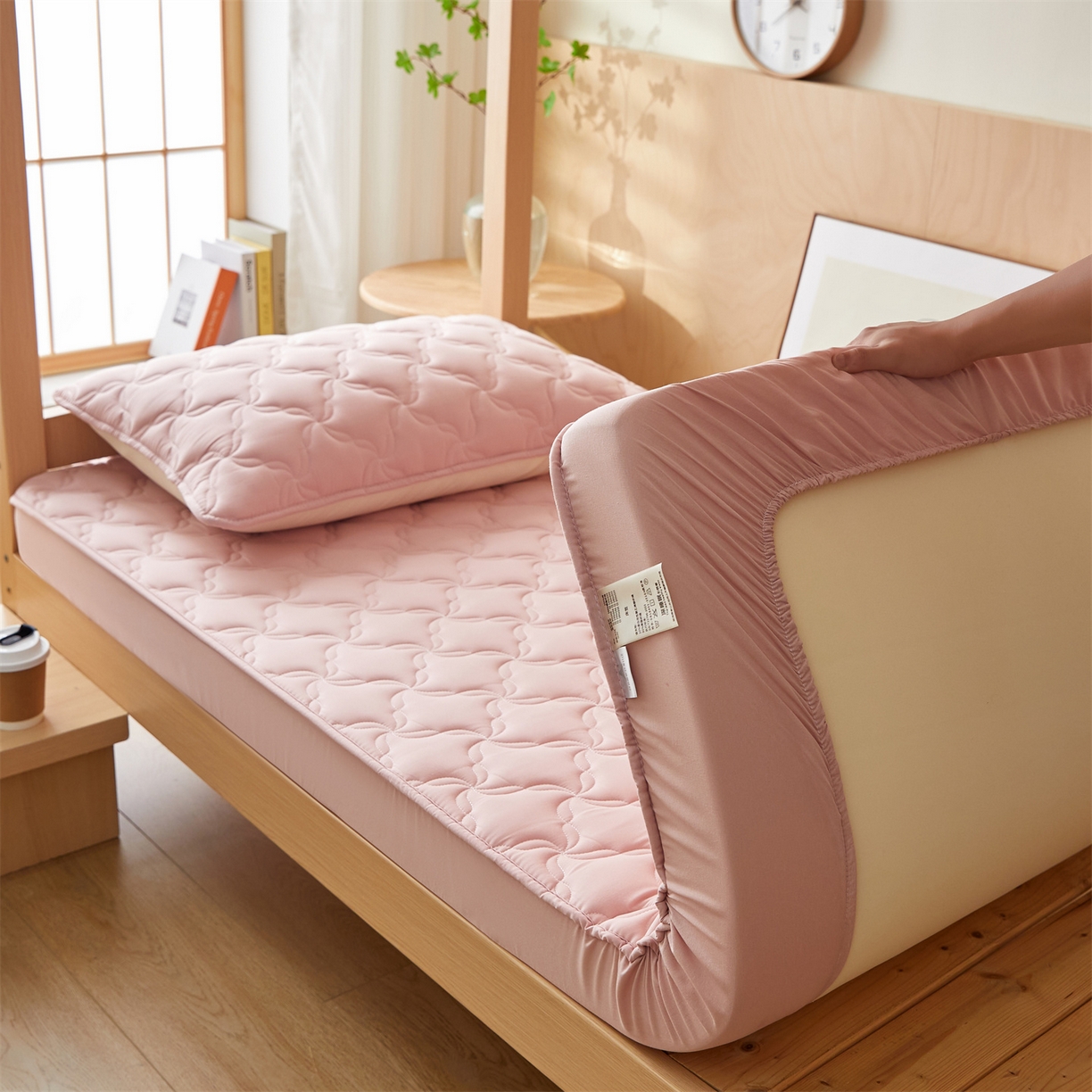 91家纺网 家纺一手货源 找家纺 多谷家纺 2025新款学生全棉纯棉色织水洗棉大豆床笠单床笠 藕粉