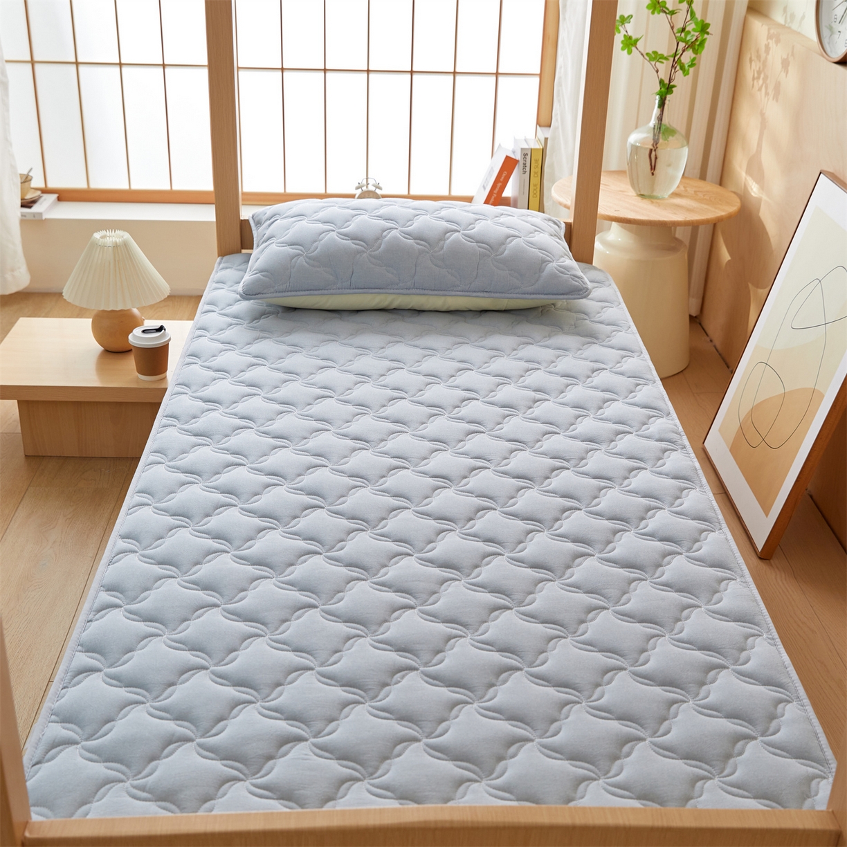 91家纺网 家纺一手货源 找家纺 多谷家纺 2025新款学生全棉纯棉色织水洗棉大豆床笠单床笠 雾霾蓝