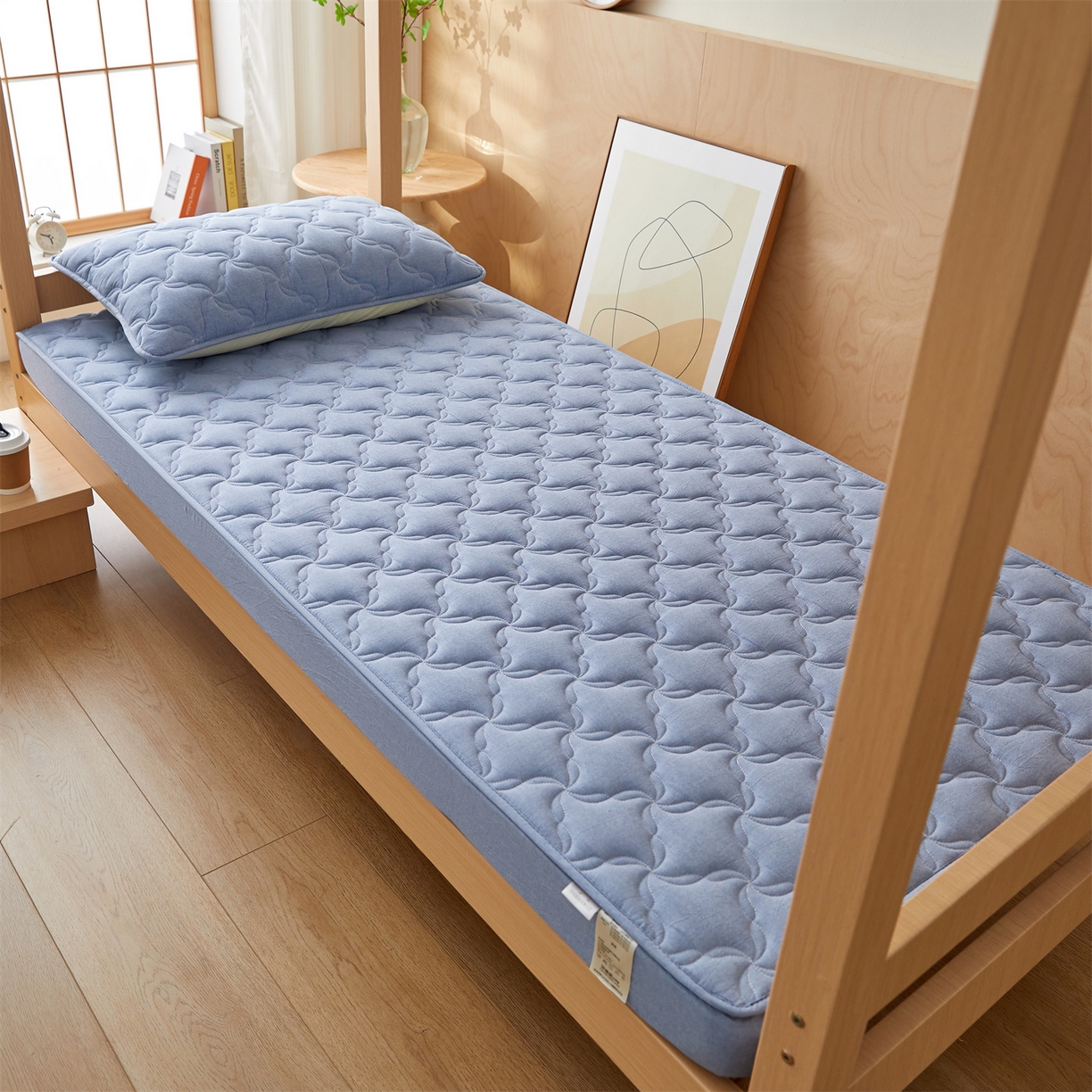 多谷家纺 2025新款学生全棉纯棉色织水洗棉大豆床笠单床笠 浅牛仔蓝