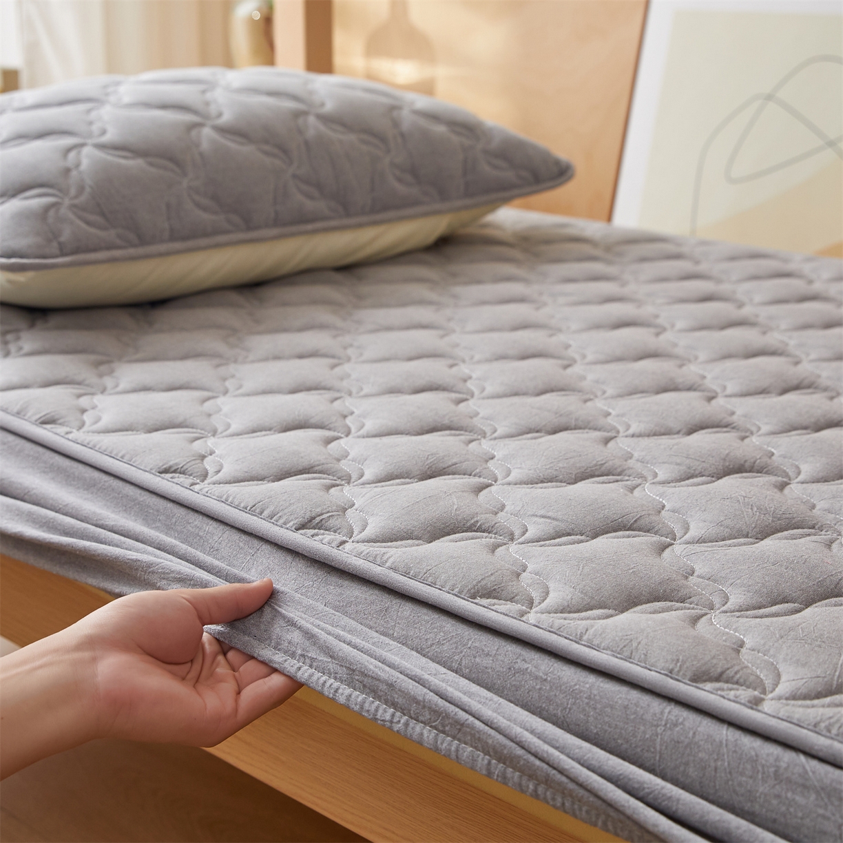 91家纺网 家纺一手货源 找家纺 多谷家纺 2025新款学生全棉纯棉色织水洗棉大豆床笠单床笠 安娜灰