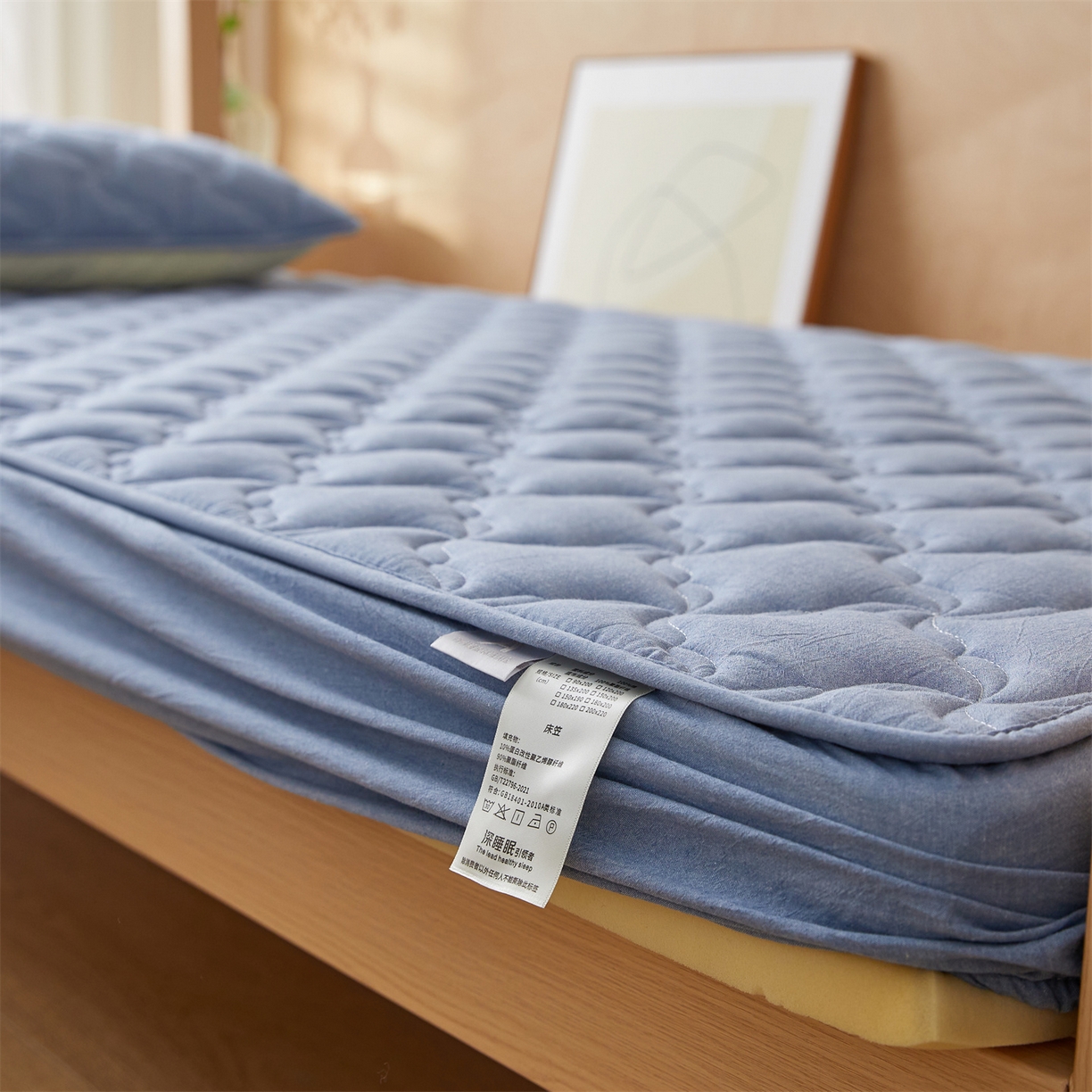 91家纺网 家纺一手货源 找家纺 多谷家纺 2025新款学生全棉纯棉色织水洗棉大豆床笠单床笠 浅牛仔蓝