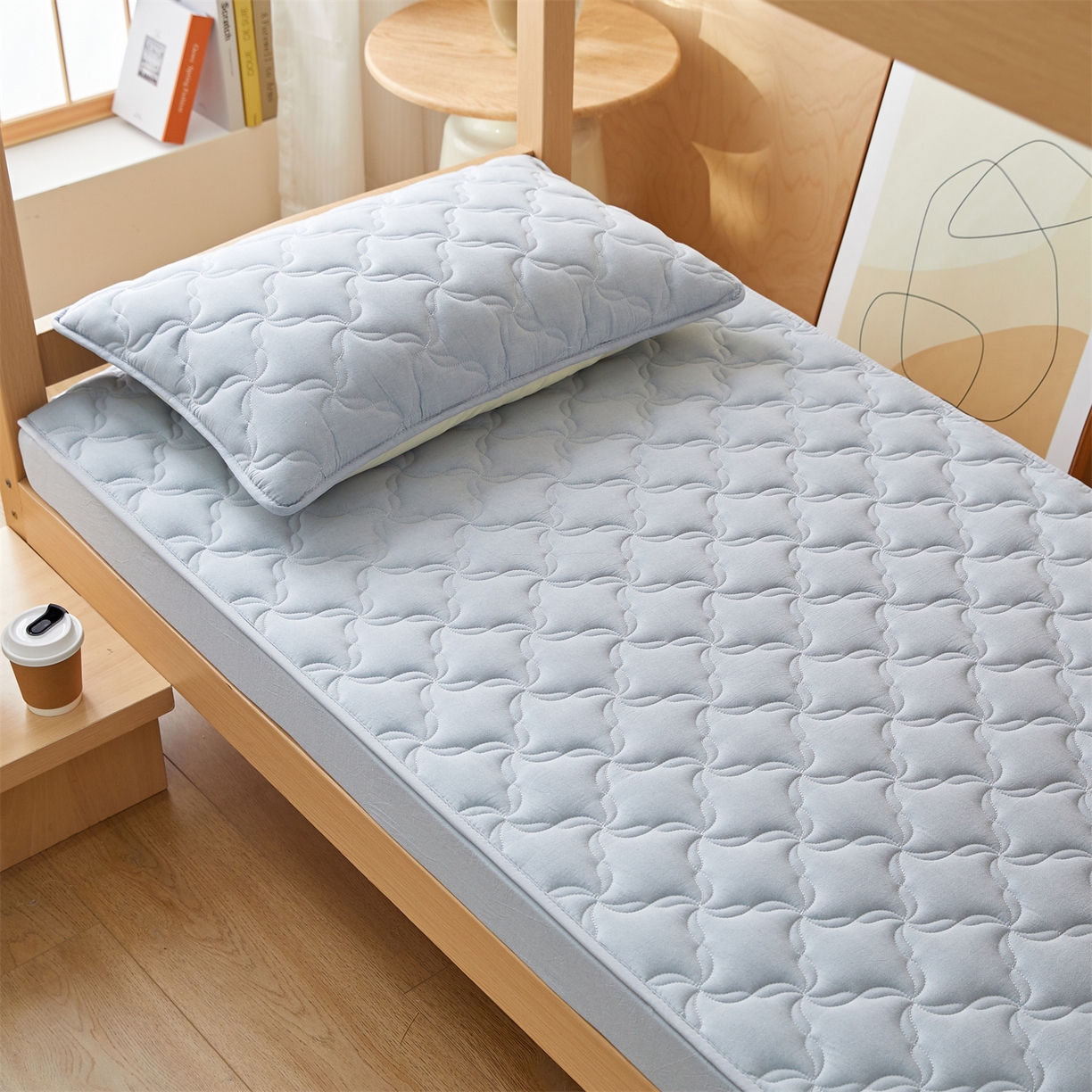 91家纺网 家纺一手货源 找家纺 多谷家纺 2025新款学生全棉纯棉色织水洗棉大豆床笠单床笠 雾霾蓝