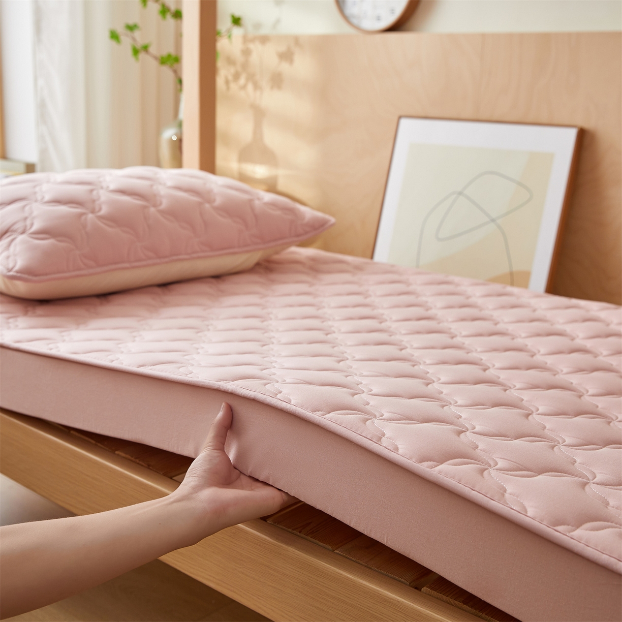 91家纺网 家纺一手货源 找家纺 多谷家纺 2025新款学生全棉纯棉色织水洗棉大豆床笠单床笠 藕粉