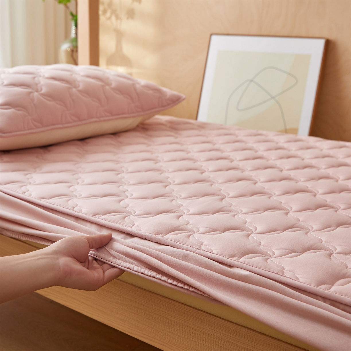 91家纺网 家纺一手货源 找家纺 多谷家纺 2025新款学生全棉纯棉色织水洗棉大豆床笠单床笠 藕粉