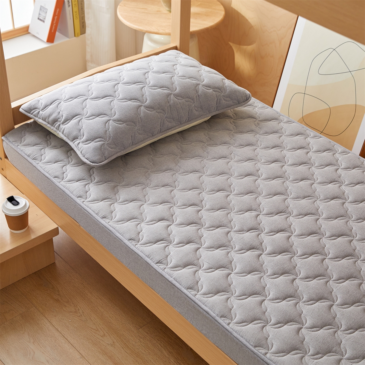 91家纺网 家纺一手货源 找家纺 多谷家纺 2025新款学生全棉纯棉色织水洗棉大豆床笠单床笠 安娜灰