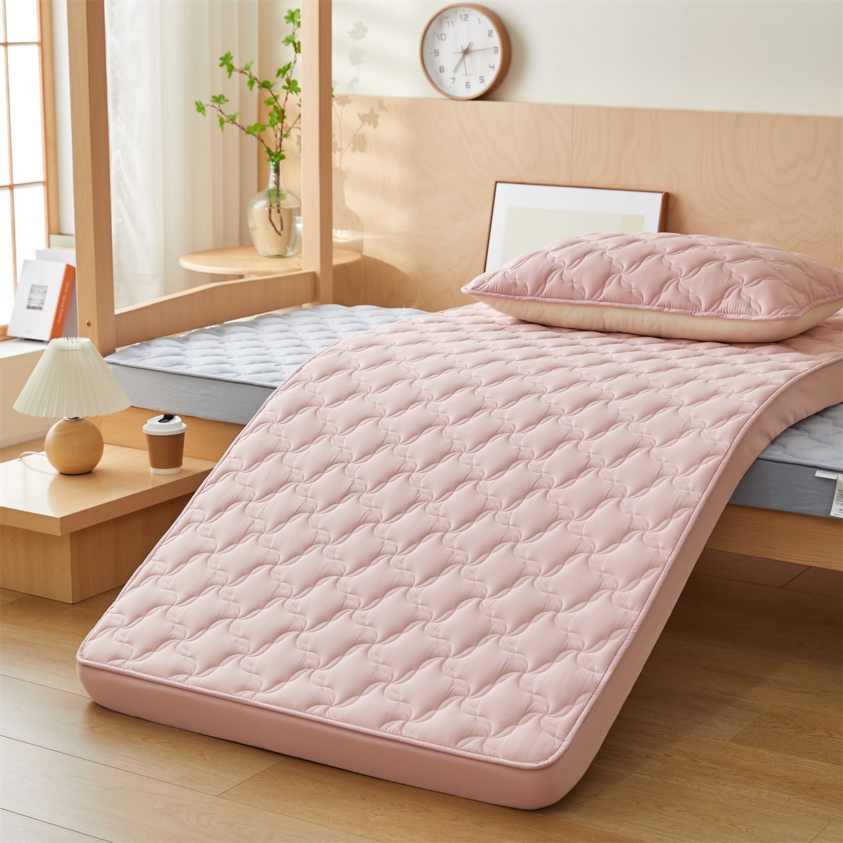 91家纺网 家纺一手货源 找家纺 多谷家纺 2025新款学生全棉纯棉色织水洗棉大豆床笠单床笠 藕粉