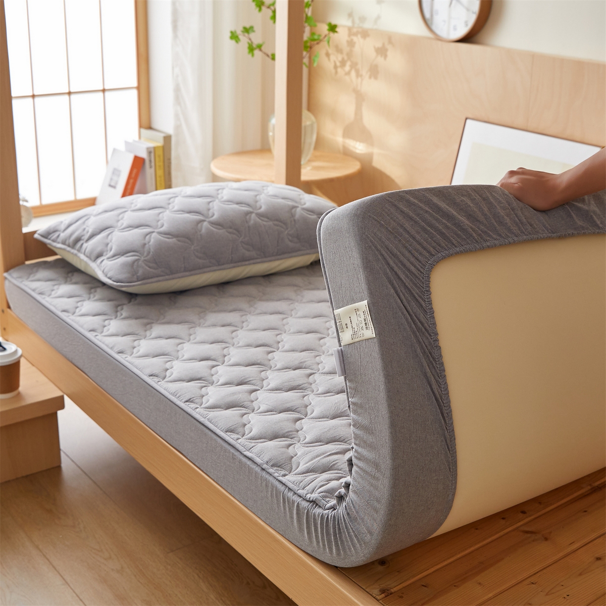 91家纺网 家纺一手货源 找家纺 多谷家纺 2025新款学生全棉纯棉色织水洗棉大豆床笠单床笠 安娜灰